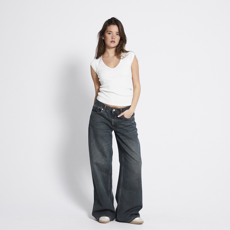 Ribbed v-neck top "Abigail" Off white